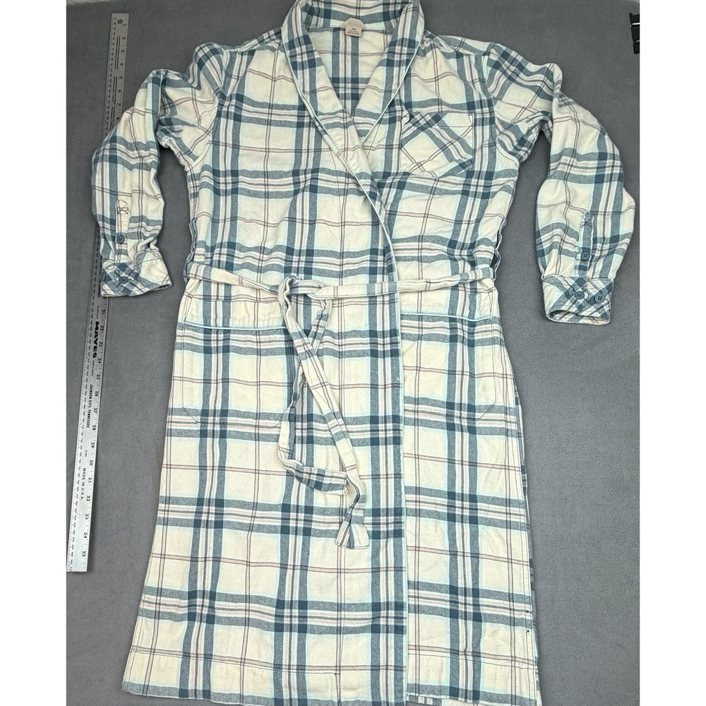 Vintage Duluth Trading Robe Women XS Gray Pink Lightweight House Flat Wraparound